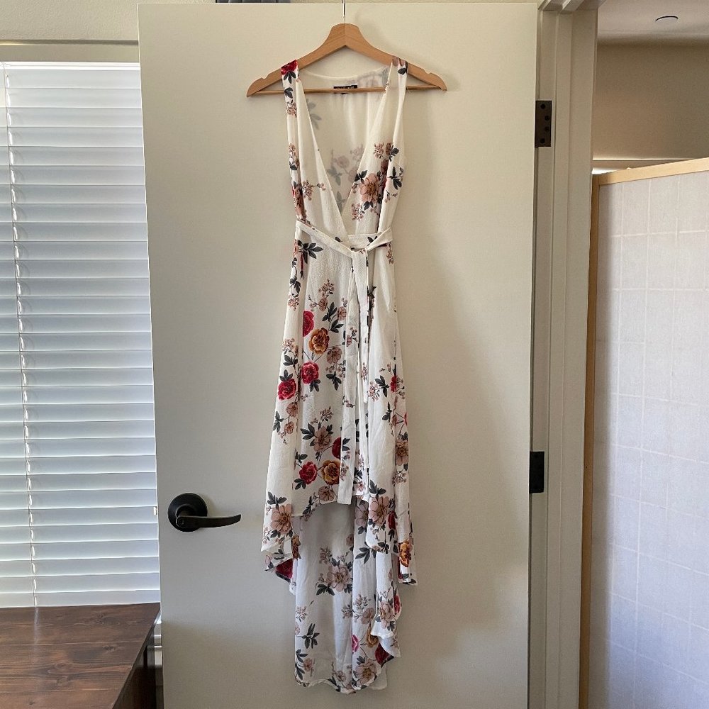 White Floral High-Low Wrap Dress Small
